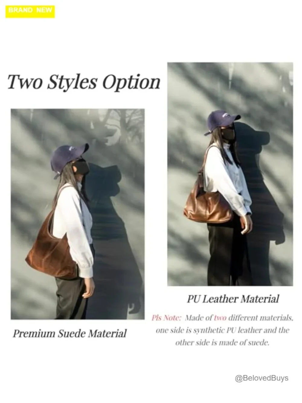 PU Leather and Suede Hobo Tote Bag with Interior Pockets Large Capacity